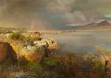 Oswald Achenbach, Bucht von Neapel mit einem Regenbogen, 1889, Öl auf Leinwand