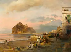 Abendstimmung am Hafen von Ischia by Oswald Achenbach, 1884, Öl auf Leinwand, sold Nov 2024