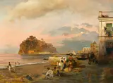 Oswald Achenbach, Abendstimmung am Hafen von Ischia, 1884, Öl auf Leinwand