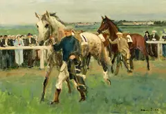Otto Dill, Auf dem Sattelplatz, Wohl 1930er Jahre, Öl auf Hartfaserplatte