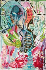 Jonathan Meese, "Das Krakelende Tintenfischwunder 'Joesey' hat den Ölprinzen den Tentakel 'Kunst' gekrault, wie Poseidonna's Guido Quiller...", 2011, Öl, Acryl und Acryl Spachtel auf Leinwand