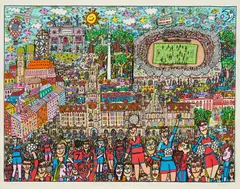James Rizzi, München Football Fans, 2000, 3D-Farbserigrafie auf leichtem Karton