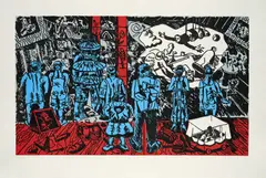 The Rake's Progress by Jörg Immendorff, 2000/02, Farblinolschnitt auf Hahnemühle (Wasserzeichen), sold Sep 2024