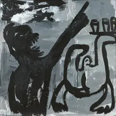 Walter Dahn, Bestellung, 1981, Dispersion auf Nessel