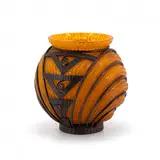 Gebauchte Vase mit Metallmontierung by Daum Frères and Louis Majorelle, Um 1930/40, Farbloses Glas, partiell orangene Pulvereinschmelzungen, sold Nov 2024