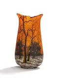 Cristallerie Daum, Kleine Vase 'Crépuscule neige' mit Winterlandschaft