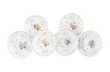 6 Teller mit Korbrelief und Blumenstaffagen by Meissen, Porzellan, farbig staffiert, sold Jan 2025