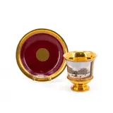 Tasse mit Ansicht des Max-Joseph-Platz und Untertasse by Nymphenburg, 19. Jh, Porzellan, farbig staffiert, mit Purpur und Goldfond, sold Jan 2025