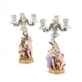 Meissen, Paar Leuchter mit Figurenzier als Allegorien des Frühlings und Herbstes, Vor 1924, Porzellan, farbig staffiert, gold dekoriert