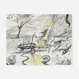 H. C. Westermann, Connecticut Snapping Turtle and a Raccoon That Got Too Close, 1974, ink and watercolor on paper