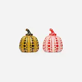 Pumpkins, set of two by Yayoi Kusama, 2015, lacquered resin, sold Apr 2023