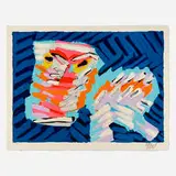 Sad Cat (from the Cats portfolio) by Karel Appel, 1979, lithograph in colors, sold Apr 2023