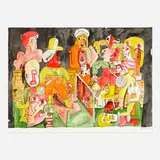 backhand a bit off (from the Derek Aylward x Variable Editions 1.0 series) by Derek Aylward, 2021, acrylic, ink, watercolor and screenprint on paper, sold Apr 2023