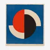 Galerie Bing (Demi cercles rouge et noir sur fond bleu) by Sonia Delaunay, 1964, lithograph in colors, sold Apr 2023
