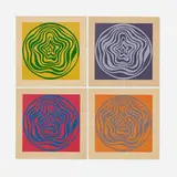 Concentric Irregular Bands, plates 1-4 by Sol LeWitt, 1997, woodcut in two colors on Tobashi, sold Apr 2023