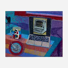 J.J. Manford, Love in the Time of Covid (Computer Love), 2020, oil stick and Flashe on burlap