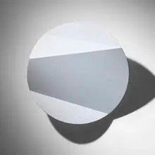 Phillip K. Smith III, Faceted Disc #25, 2018, painted fiberglass, aluminum