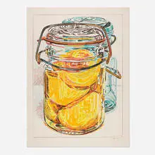 Janet Fish, Preserved Peaches (from the 1776 USA 1976: Bicentennial Prints portfolio), lithograph in colors on Arches