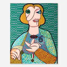 Enrico Baj, La profetessa Deborah, 1972, screenprint in colors and collage on canvas