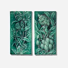 Chelsea Keramic Art Works, Fireplace surround tiles with daisies and asters, pair, c. 1878, glazed porcelain
