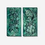 Chelsea Keramic Art Works, Fireplace surround tiles with daisies and asters, pair, c. 1878, glazed porcelain