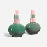 Futura Bottle vases model 384, set of two by Roseville Pottery, c. 1928, glazed earthenware, sold Mar 2023