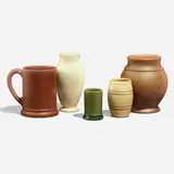 Collection of five vessels by Alexander W. Robertson and Roblin Pottery, 1883-1907, bisque, glazed, and slip-decorated earthenware, sold Mar 2023