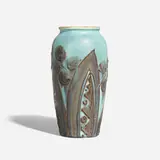 Elizabeth Barrett for Rookwood Pottery, Later Mat/Mat Moderne vase with Art Deco-style flowers and leaves