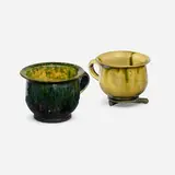 Novelty chamber pots, set of two by George E. Ohr, 1897-1900, glazed earthenware, sold Mar 2023
