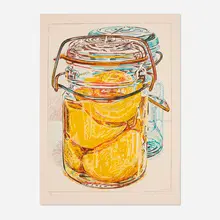 Janet Fish, Preserved Peaches (from the 1776 USA 1976: Bicentennial Prints portfolio), lithograph in colors on Arches