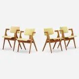 Robin and Lucienne Day, Hillestak armchairs, set of four, c. 1950, beech plywood, coated canvas