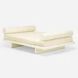 David Gill, Custom daybed, c. 1990, enameled and lacquered wood, chrome-plated stainless steel, upholstery