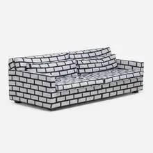 Bricks and Mortar sofa by Richard Woods and Sebastian Wrong, 2009, painted upholstery, lacquered wood, sold Jan 2022