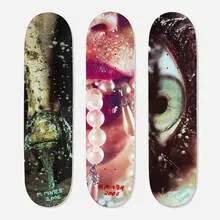 Marilyn Minter, Skateboard decks, set of three, 2008, acrylic, transfer-printed plywood