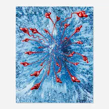 In the Beginning (Red Edition) by Kenny Scharf, 2019, lithograph in colors and glitter on BFK Rives, sold Jan 2022