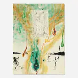 Salvador Dalí, La Table d'emeraude (from Alheime des Philosophes series), 1976, mixed media, serigraph, lithograph, etching on vellum with gemstone