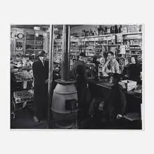 Inside Austin's General Store, Train No. 2 Outside Window, Vesuvius, Virginia by O. Winston Link, gelatin silver print, sold Jan 2022