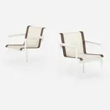 Richard Schultz, Leisure Collection chairs, pair, enameled aluminum, leather, nylon
