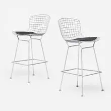 Harry Bertoia, Bar stools, pair, matte chrome-plated steel, upholstery
