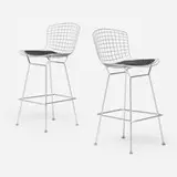 Harry Bertoia, Bar stools, pair, matte chrome-plated steel, upholstery