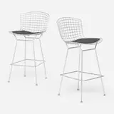 Harry Bertoia, Bar stools, pair, matte chrome-plated steel