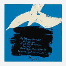 a small brown bird by Corita Kent, 1970, screenprint in colors, sold Oct 2021