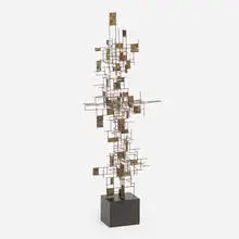 Modern, Untitled, c. 1975, patinated steel with ebonized wood base