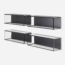 Ron Gilad, Grado° bookshelves, set of four, 2014, patinated metal, etched glass, lacquered wood