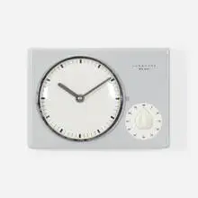 Max Bill, Wall clock and timer, c. 1954, glazed porcelain, chrome-plated brass, plastic, enameled aluminum