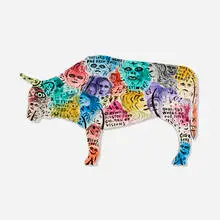 Untitled (Bull) by Howard Finster, 1989, enamel and marker on wood, sold Oct 2021