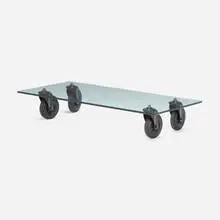 Coffee table,model 2652/53 by Gae Aulenti, 1980, enameled steel, plastic, glass, sold Oct 2021