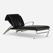 Massimo Iosa Ghini, Futuro chaise lounge, 1987, chrome-plated steel, ebonized wood, leather