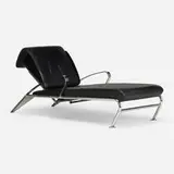 Massimo Iosa Ghini, Futuro chaise lounge, 1987, chrome-plated steel, ebonized wood, leather