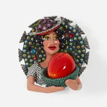 Judy Onofiro, Serve It Up, 2000, painted ceramic, glass, steel, rhinestones, wood